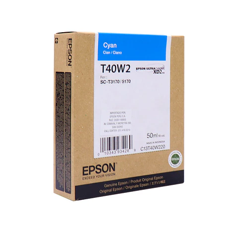 Cartucho de tinta Epson T40W220, UltraChrome XD2, contenido 50ml, color cyan.
