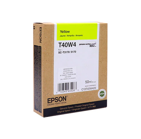 Cartucho de tinta Epson T40W420, UltraChrome XD2, contenido 50ml, color amarillo.