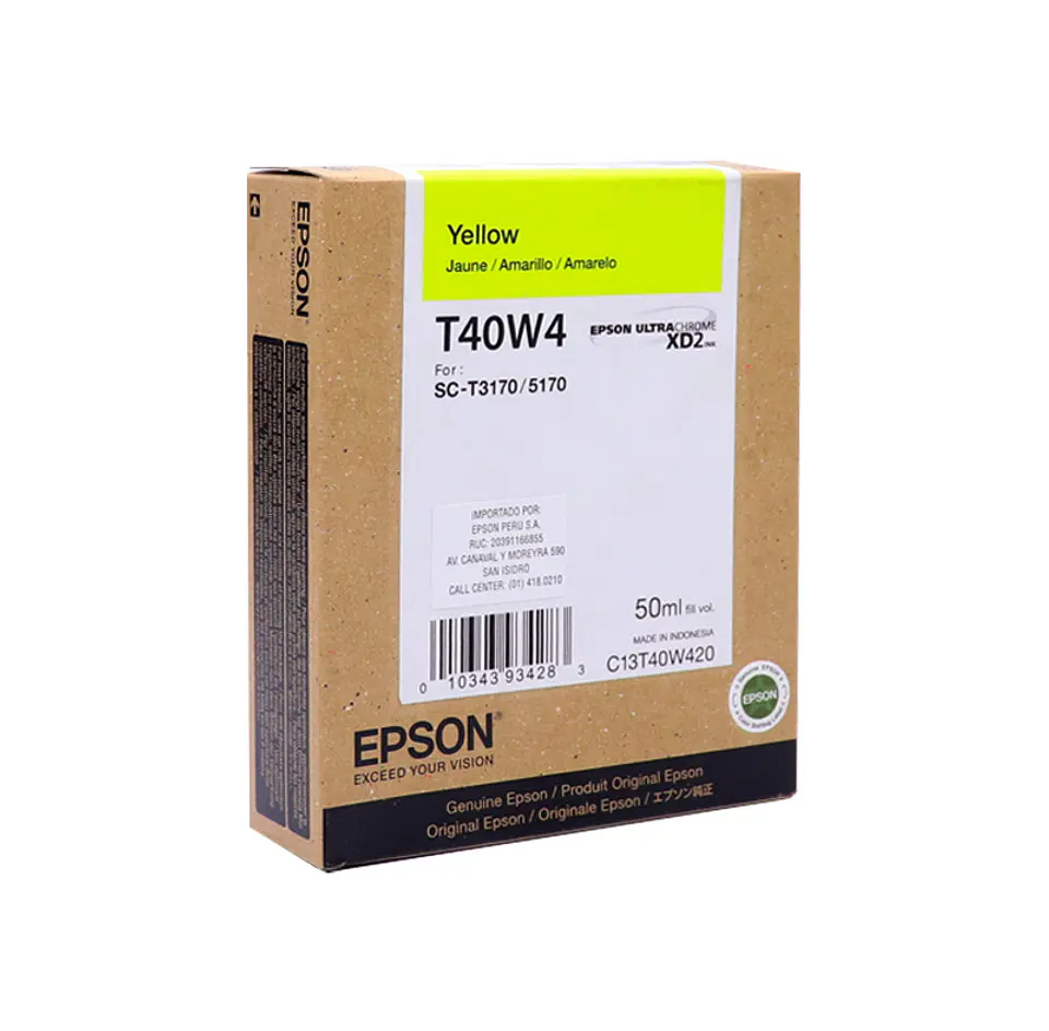 Cartucho de tinta Epson T40W420, UltraChrome XD2, contenido 50ml, color amarillo. 1