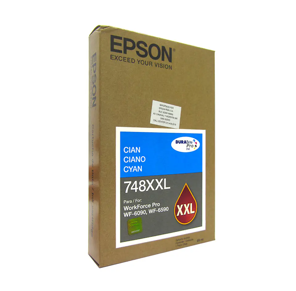 Epson T748XXL Cartucho de Tinta Color Cyan DuraBrite Pro de alta capacidad extra. 1