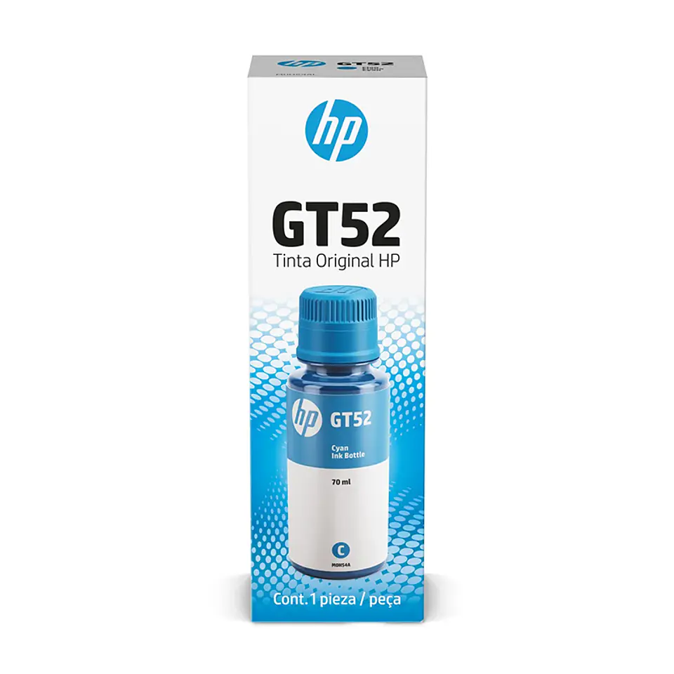 Botella de tinta original Cian HP GT52 (M0H54AL), 70ml. 1