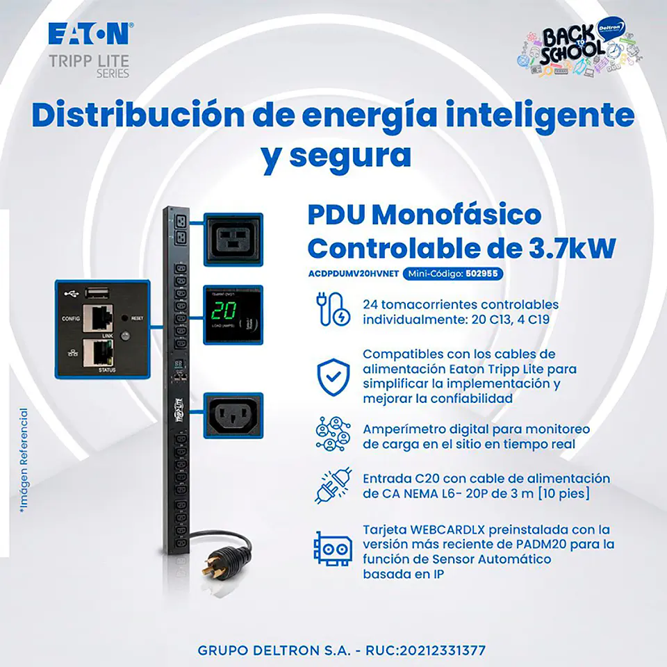 PDU para Rack Eaton Monofásico Controlable de 3.7kW, 24 tomas controlables individualmente 1