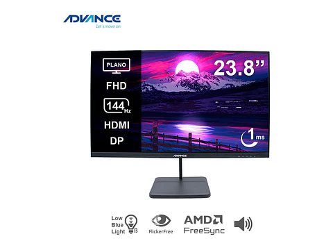 Advance ADV-2454S - Monitor plano, 23.8" FHD IPS, 144Hz, 1ms, HDMI, DP, Audio out, Parlantes