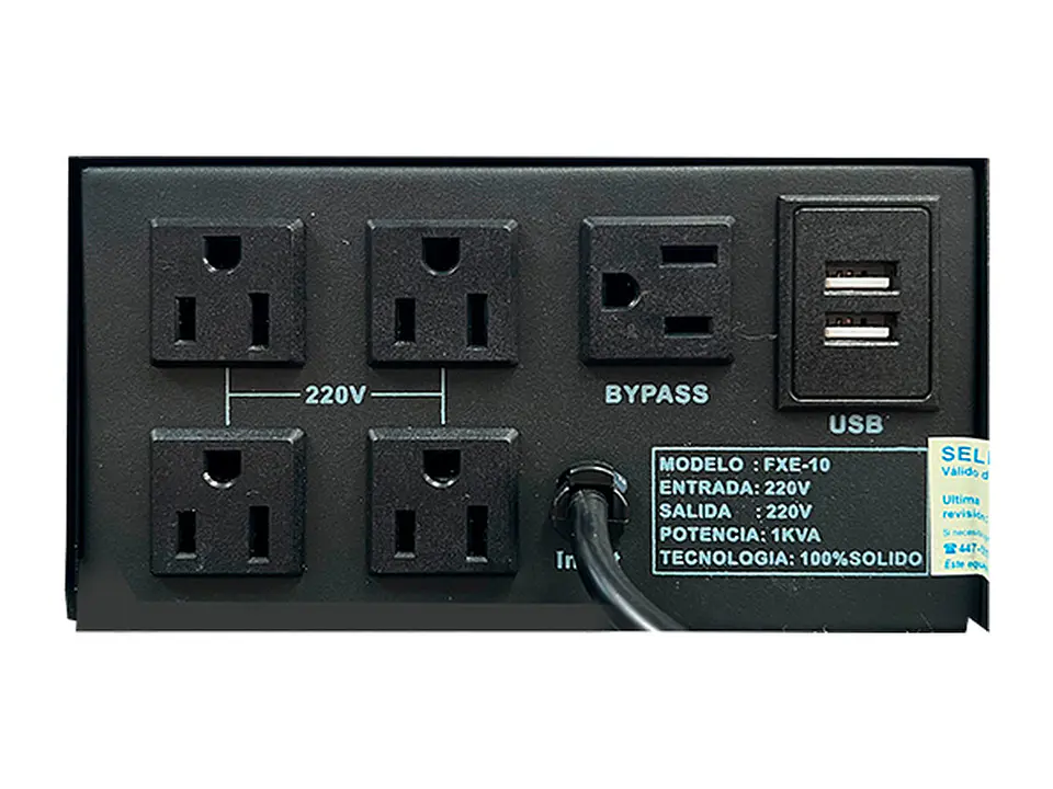 Elise FXE-10 - Estabilizador - Fase, Sólido, 1.0kVA, 4 tomas a 220VAC, 1 toma By-pass 2