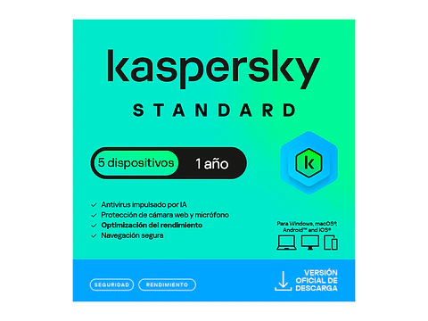 Kaspersky KL1041DDEFS - Antivirus Standard, para 5 PCs, Lic 1 año, Producto Virtual