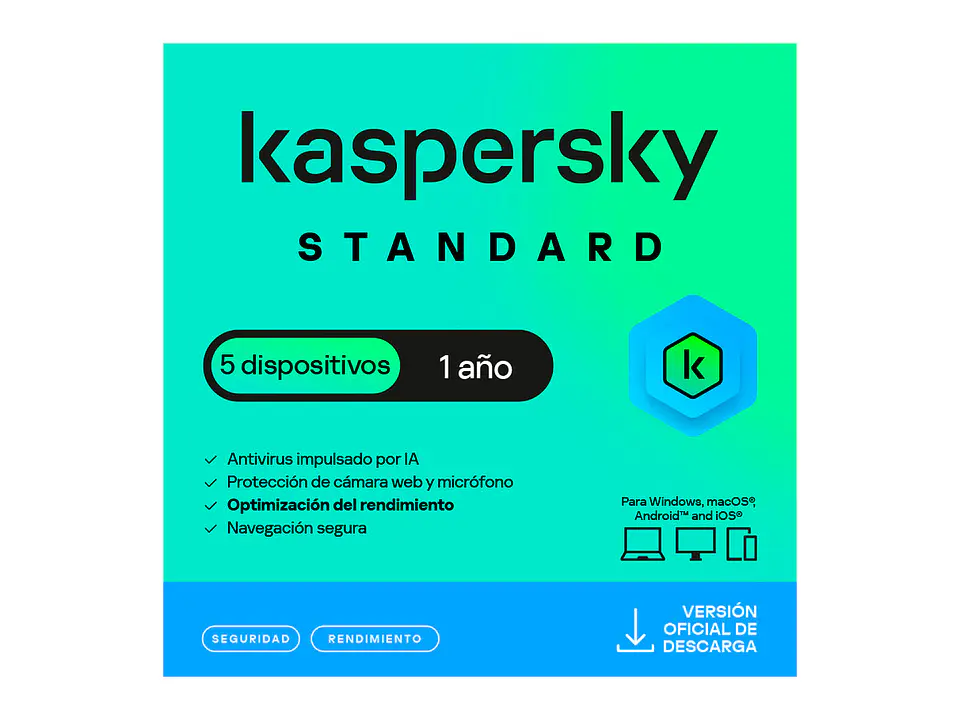 Kaspersky KL1041DDEFS - Antivirus Standard, para 5 PCs, Lic 1 año, Producto Virtual 1