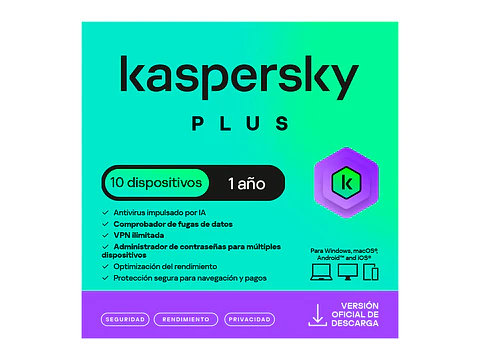 Kaspersky KL1042DDKFS - Antivirus Plus, para 10 PCs, Lic 1 año, Producto Virtual
