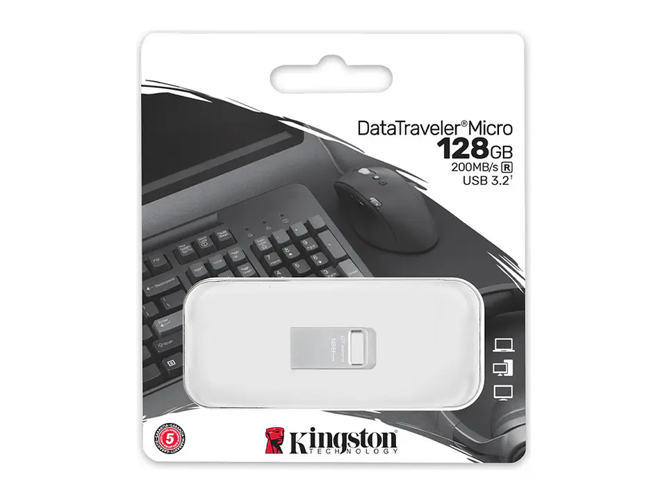 Kingston DTMC3G2/128GB - Memoria Flash DataTraveler Micro Unidad Flash USB Ultrapequeño con Metal Premium 2