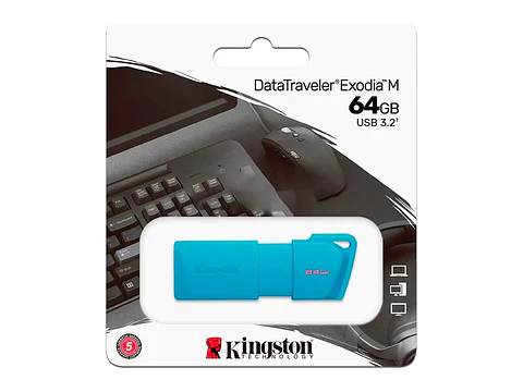 Kingston KC-U2L64-7LB - Memoria Flash USB DataTraveler Exodia M, 64GB USB 3.2 Gen 1 (Tipo-A) Neon Aqua Blue (Azul)