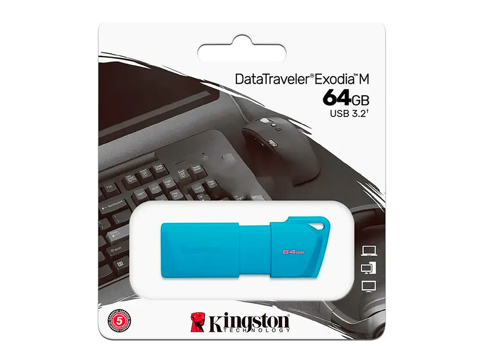 Kingston KC-U2L64-7LB - Memoria Flash USB DataTraveler Exodia M, 64GB USB 3.2 Gen 1 (Tipo-A) Neon Aqua Blue (Azul) 1