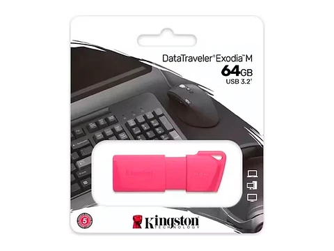 Kingston KC-U2L64-7LN - Memoria Flash USB DataTraveler Exodia M, 64GB, USB 3.2 Gen 1 (Tipo-A) Neon Pink (Rosado)