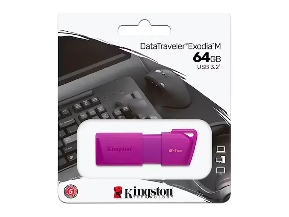 Kingston KC-U2L64-7LP - Memoria Flash USB DataTraveler Exodia M, 64GB, USB 3.2 Gen 1 (Tipo-A) Neon Purple (Morado) 1
