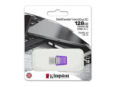 Kingston DTDUO3CG3/128GB - Memoria Flash USB 128GB DataTraveler microDuo 3C 200MB/s dual USB-A + USB-C
