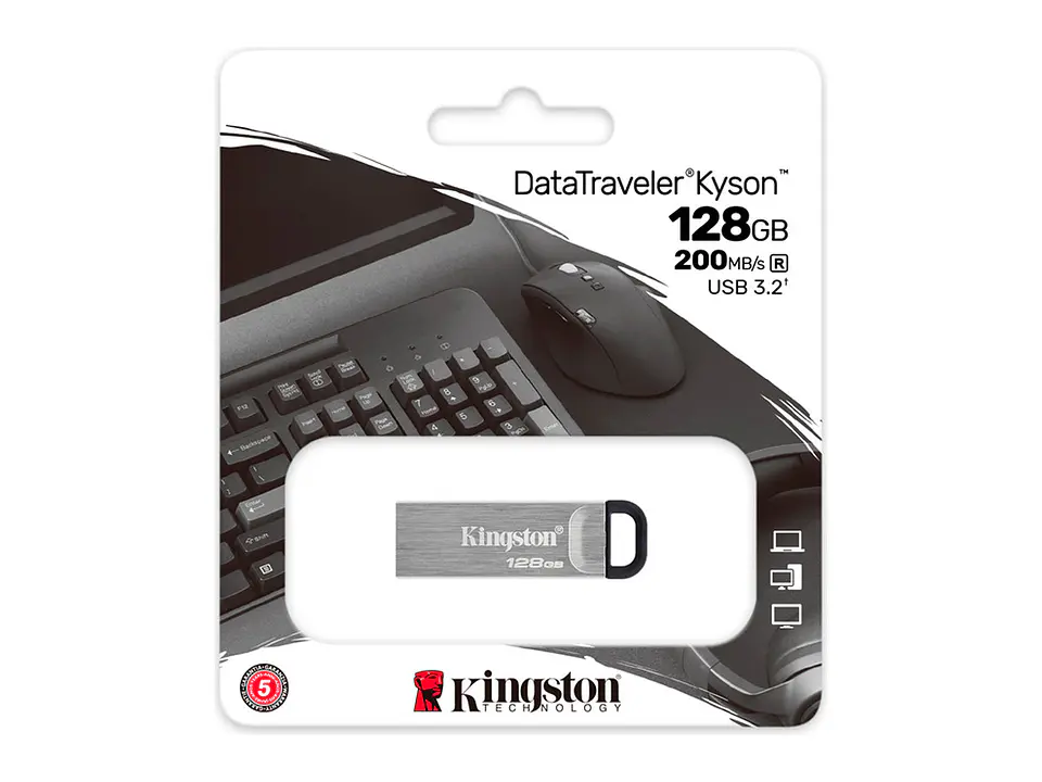 Kingston DTKN/128GB - Memoria Flash USB DataTraveler Kyson 128GB, USB 3.2 Gen 1, Color Plata 1