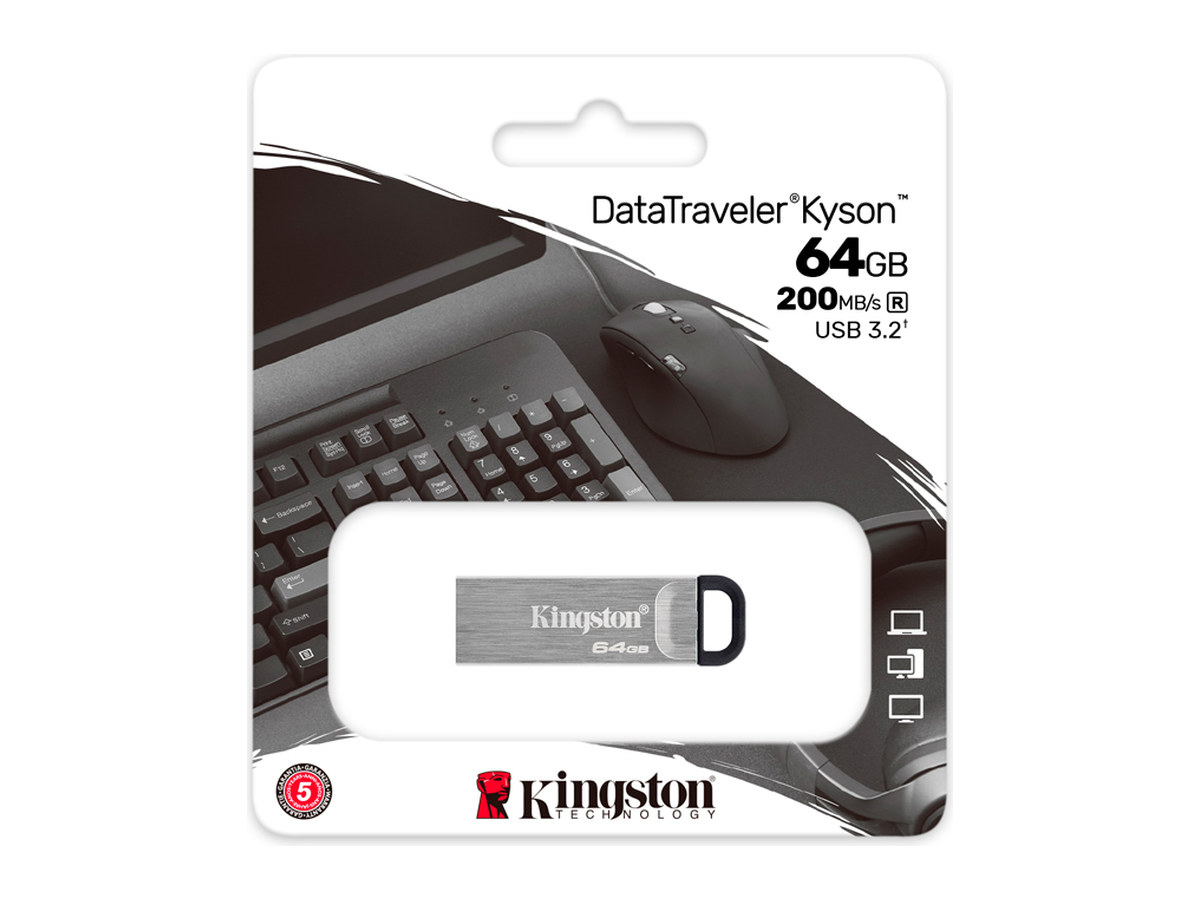 Kingston DTKN/64GB - Memoria Flash USB DataTraveler Kyson, 64GB, USB 3.2 Gen 1, Plata