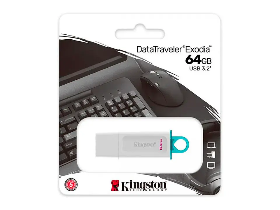 Kingston KC-U2G64-5R - Memoria Flash USB DataTraveler Exodia, 64GB, USB 3.2 Gen 1, Blanco 1