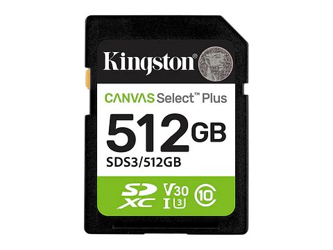 Kingston SDS3/512GB - Memoria Card SD SD Canvas Select Plus 512GB, categoría de velocidad: UHS-I/U3/V30