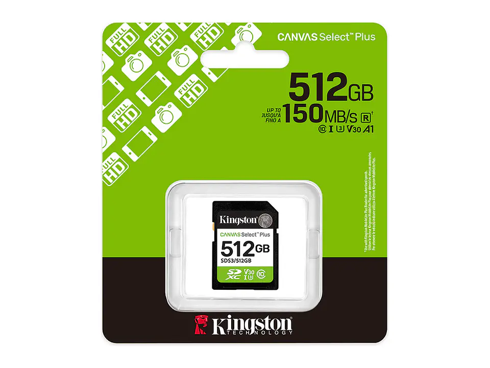 Kingston SDS3/512GB - Memoria Card SD SD Canvas Select Plus 512GB, categoría de velocidad: UHS-I/U3/V30 3