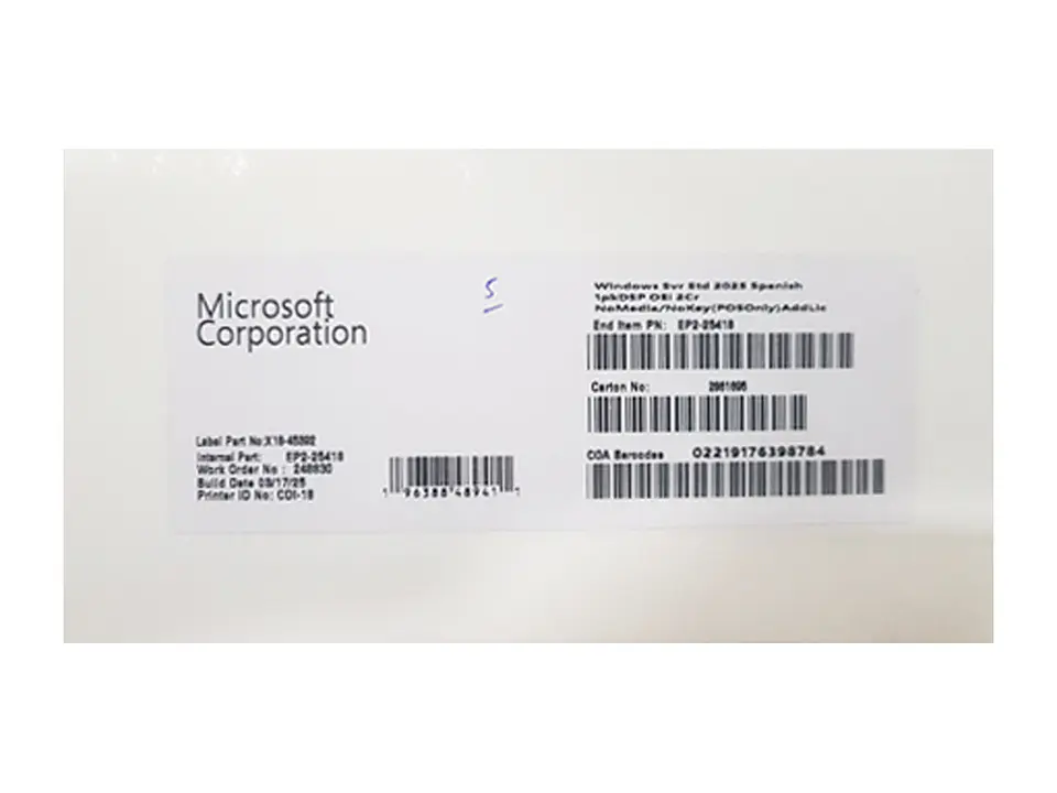 Microsoft Windows SVR STD 2025 SPANISH OEI 2CR (APOS) (EP2-25418) 1