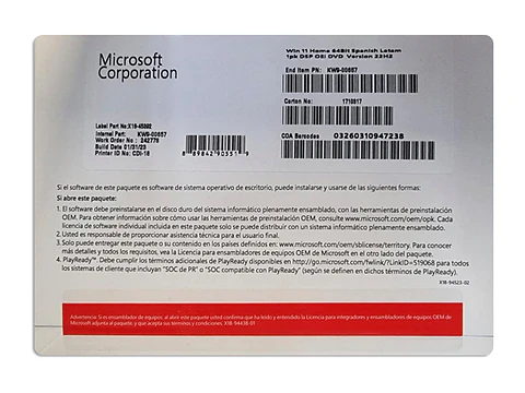 Microsoft KW9-00657 - Sistema Operativo Windows Home 11, 64 bits, español, 1pk, DSP OEM DVD