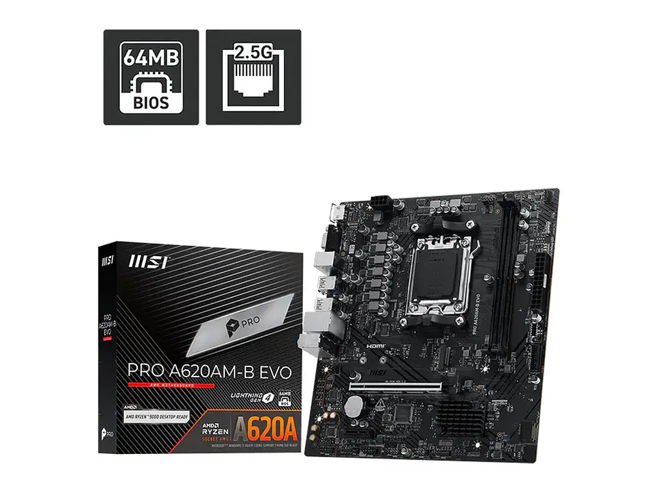 Motherboard MSI PRO A620AM-B EVO, Chipset AMD A620A, Socket AM5, HDMI, VGA, mATX 1