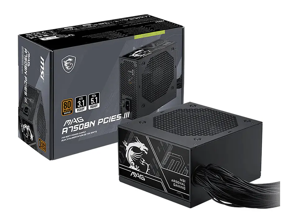 Fuente de alimentación MSI MAG A750BN PCIE5 III, 750W, 80 PLUS Bronze, Formato ATX. 1