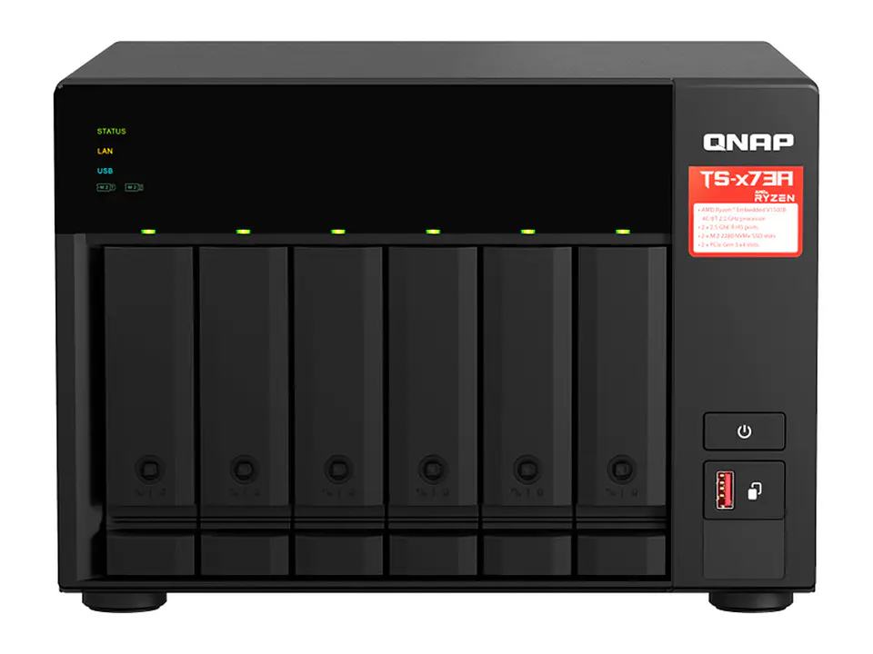 QNAP TS-673A-8G-US - Servidor NAS TS-673A-8G, Ryzen V1500B 4C/2.2GHz, 8GB RAM SODIMM, Bahias: 6x3.5