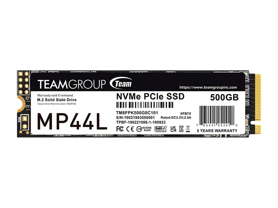 TEAMGROUP TM8FPK500G0C101 - Unidad de estado solido MP44L 500GB, M.2, PCI-E 4.0 x4 con NVMe 1.4 1