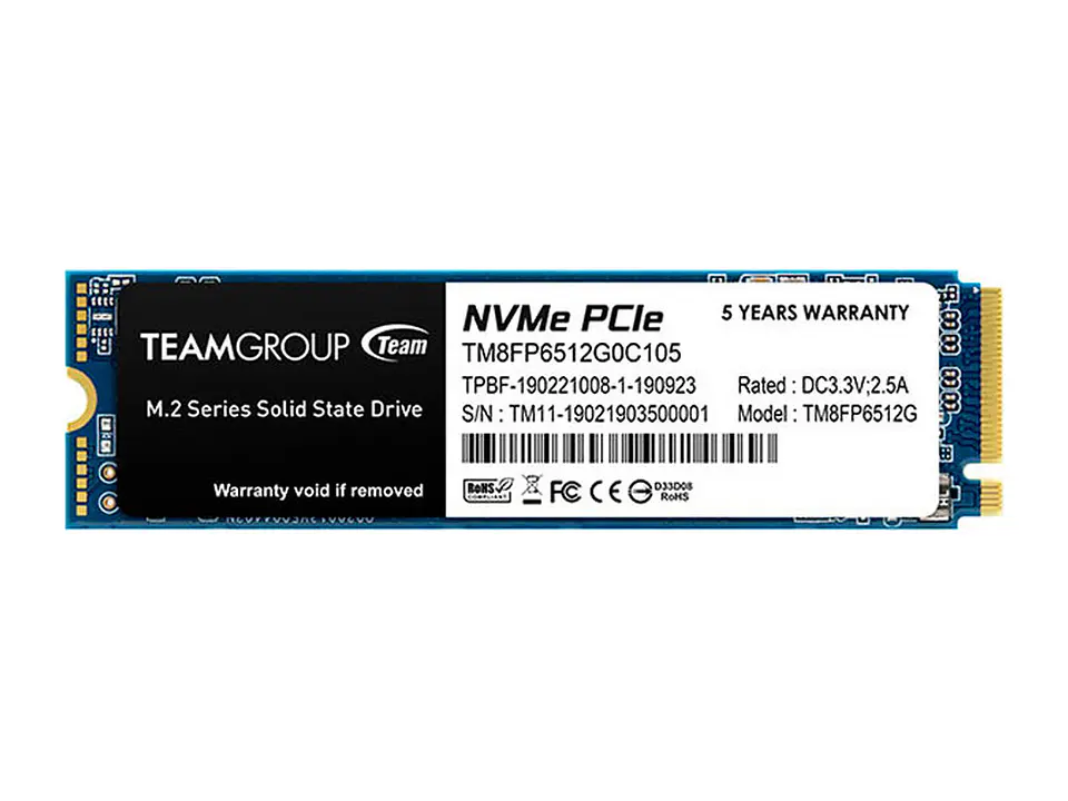 TEAMGROUP TM8FP6512G0C101 - Unidad en estado solido MP33 M.2 PCIe SSD, 512GB, DC +3.3V 1