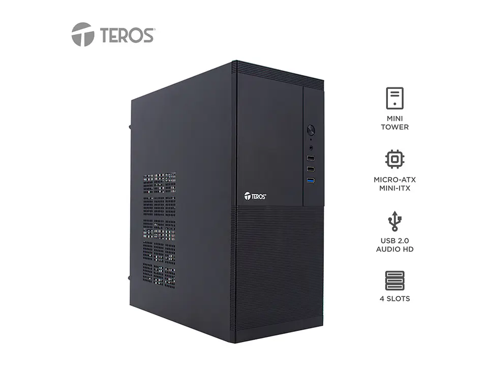 TEROS TE-1033S - Case con fuente, Mini Tower, MICRO-ATX / MINI-ITX, USB-A, Audio, 250W 1