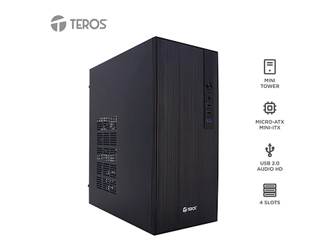 TEROS TE-1034S - Case con fuente, Mini Tower, MICRO-ATX / MINI-ITX, USB-A, Audio, 250W