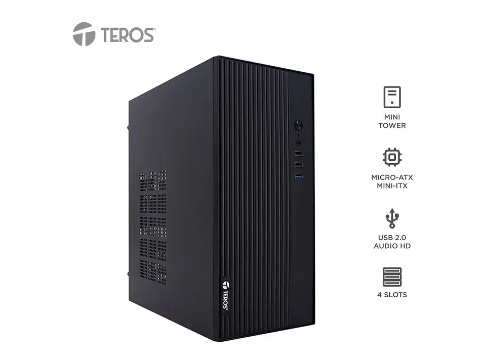 TEROS TE-1035S - Case con fuente, Mini Tower, MICRO-ATX / MINI-ITX, USB-A, Audio, 250W 1