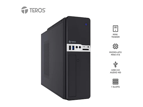 TEROS TE-1032S - Case con fuente, Slim, 250W, MICRO-ATX / MINI-ITX, USB-A, Audio