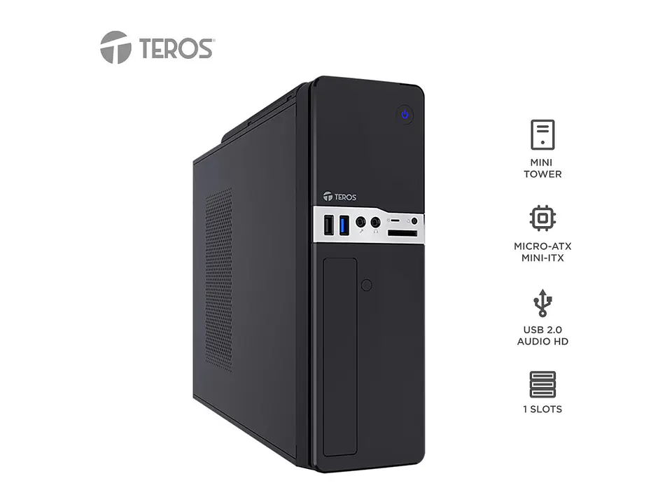 TEROS TE-1032S - Case con fuente, Slim, 250W, MICRO-ATX / MINI-ITX, USB-A, Audio 1