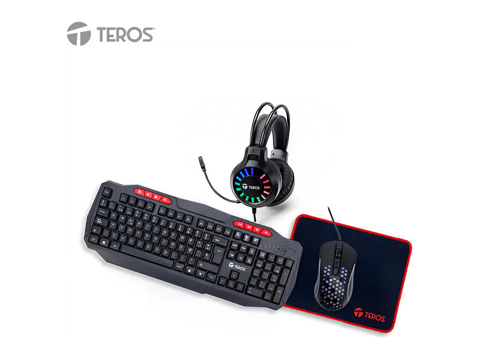 TEROS TE-5014S - Kit 4 en 1 Teclado + Mouse + Auriculares + Mousepad 1