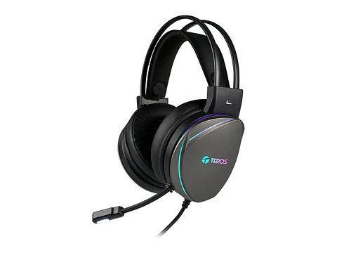 TEROS TE-8170N - Auriculares Gaming estéreo 7.1, micrófono, conector USB, Negro, Luces RGB