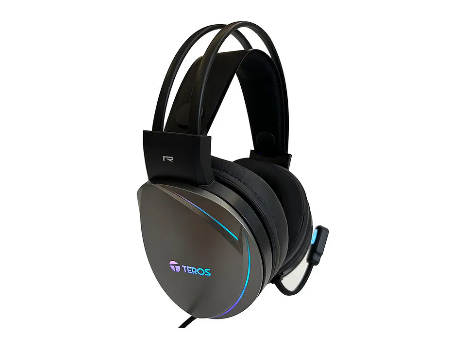 TEROS TE-8170N - Auriculares Gaming estéreo 7.1, micrófono, conector USB, Negro, Luces RGB 5
