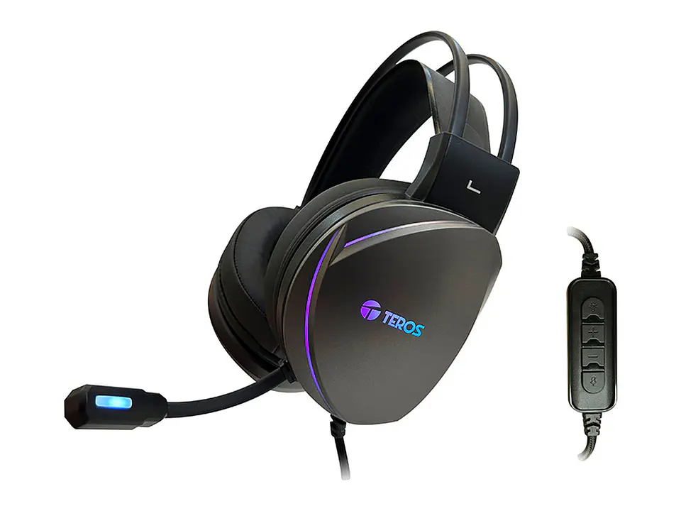 TEROS TE-8170N - Auriculares Gaming estéreo 7.1, micrófono, conector USB, Negro, Luces RGB 7