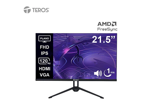 TEROS TE-2133S - Monitor plano, 21.5" FHD IPS, 120Hz, 1ms, HDMI, VGA, Audio out, Parlantes