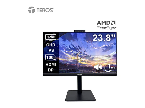TEROS TE-2416CS - Monitor plano, 23.8" QHD IPS, 100Hz, 1ms, HDMI, DP, Cámara, Micrófono