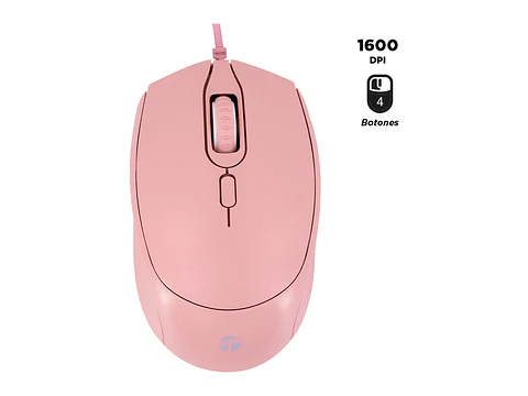TEROS TE-1226S - Mouse Óptico, 800-1200-1600 DPI, USB, 4 Botones, Color Rosado