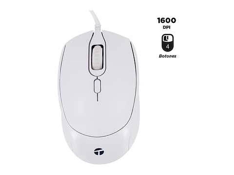 TEROS TE-1225S - Mouse óptico, 800-1200-1600 DPI, USB, 4 botones, color blanco