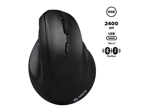 TEROS TE-5169N - Mouse Inalámbrico, 2.4G+Bluetooth, 2400 DPI, USB, Color Negro