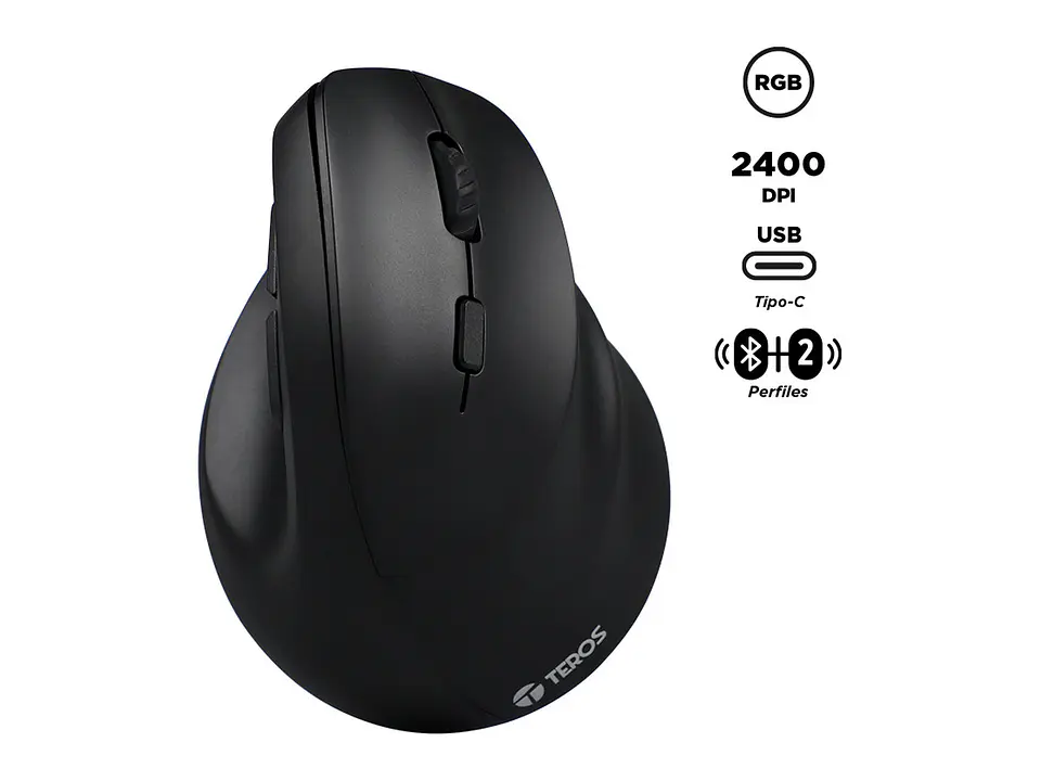 TEROS TE-5169N - Mouse Inalámbrico, 2.4G+Bluetooth, 2400 DPI, USB, Color Negro 1