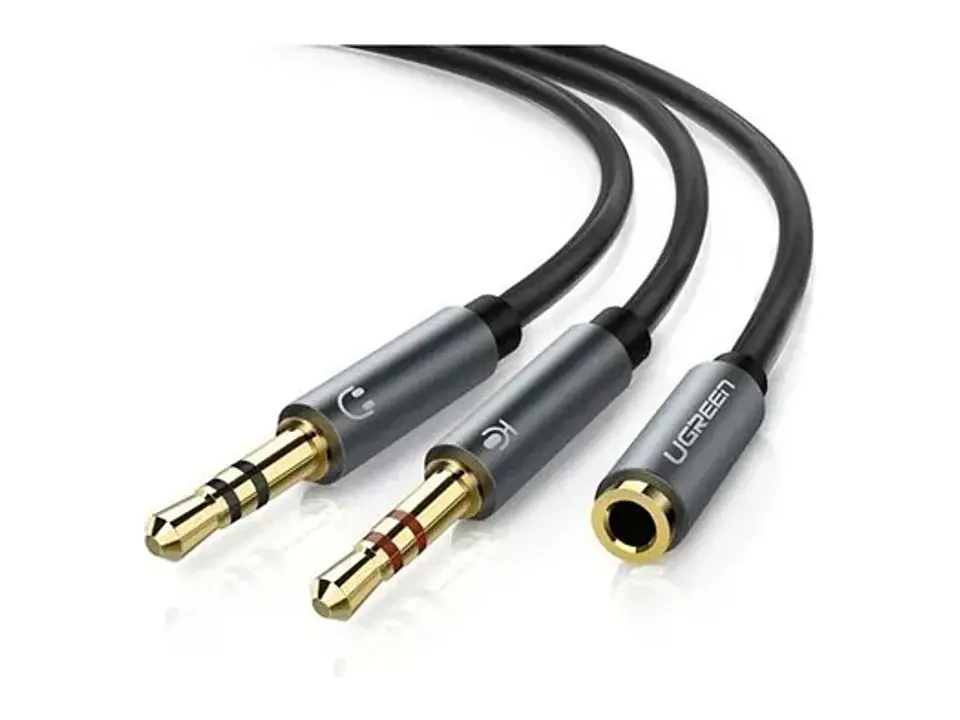 UGREEN 20899 - AV140 - Cable Audio 3.5 MM Hembra a 2 Machos - Carcasa de Aluminio - Negro 1