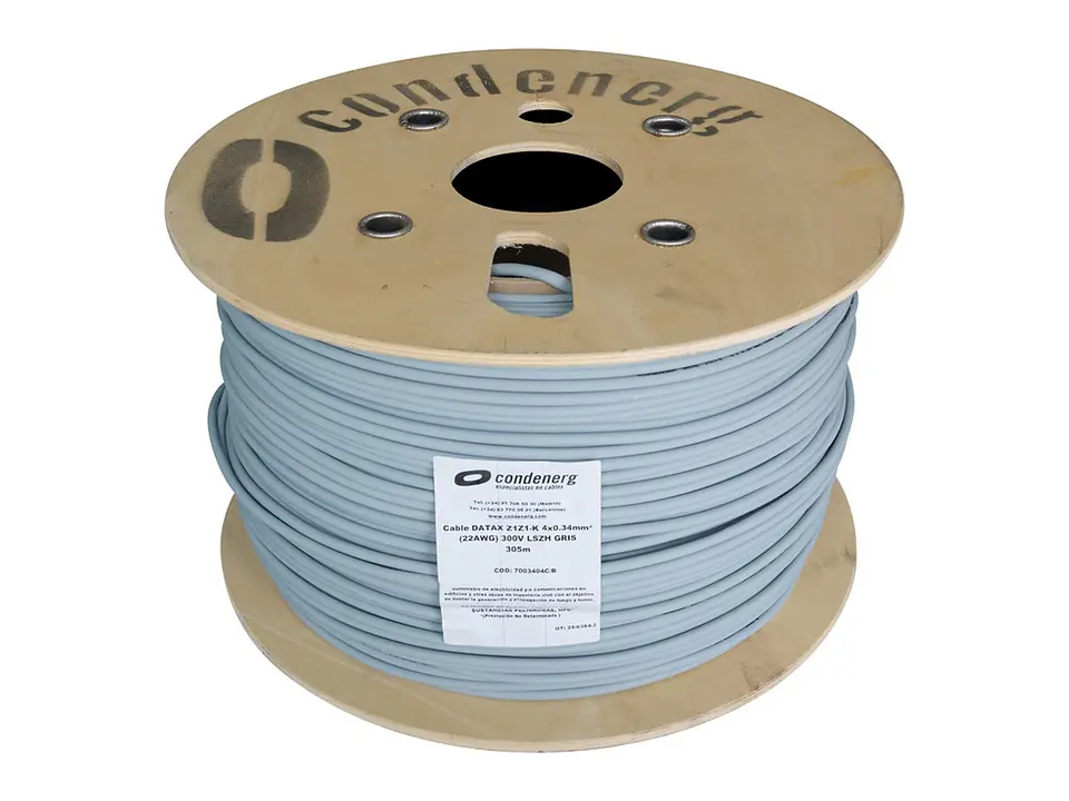 Condenerg 7003204C/B - Rollo 305 m - Cable de alarma 2x22AWG DATAX Z1Z1-K LSZH 300 V. Color gris (2x0.34mm2) Rollo x 305Mts 1