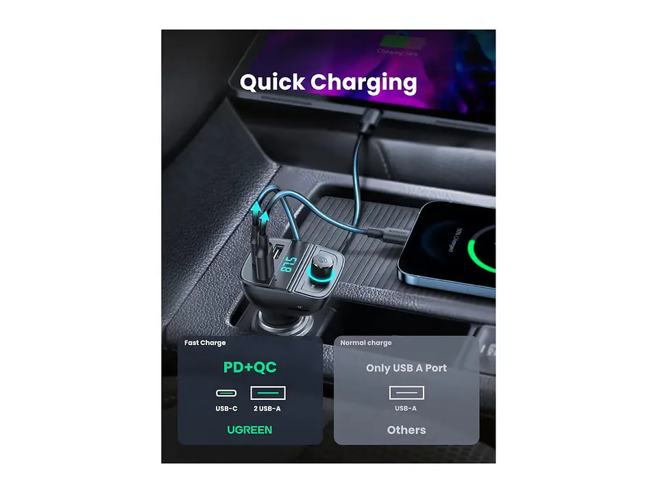 UGREEN 80910 - CD229 - Transmisor Fm - Bluetooh - Cargador para Carro 3