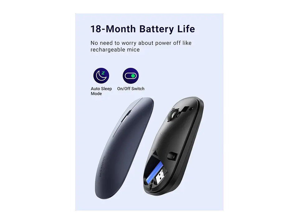 UGREEN 90372 - MU001 - Mouse Inalambrico Negro- 4000 DPI 4