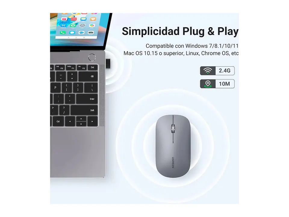 UGREEN 90373 - MU001 - Mouse Inalambrico Gris Claro - 4000 DPI 2