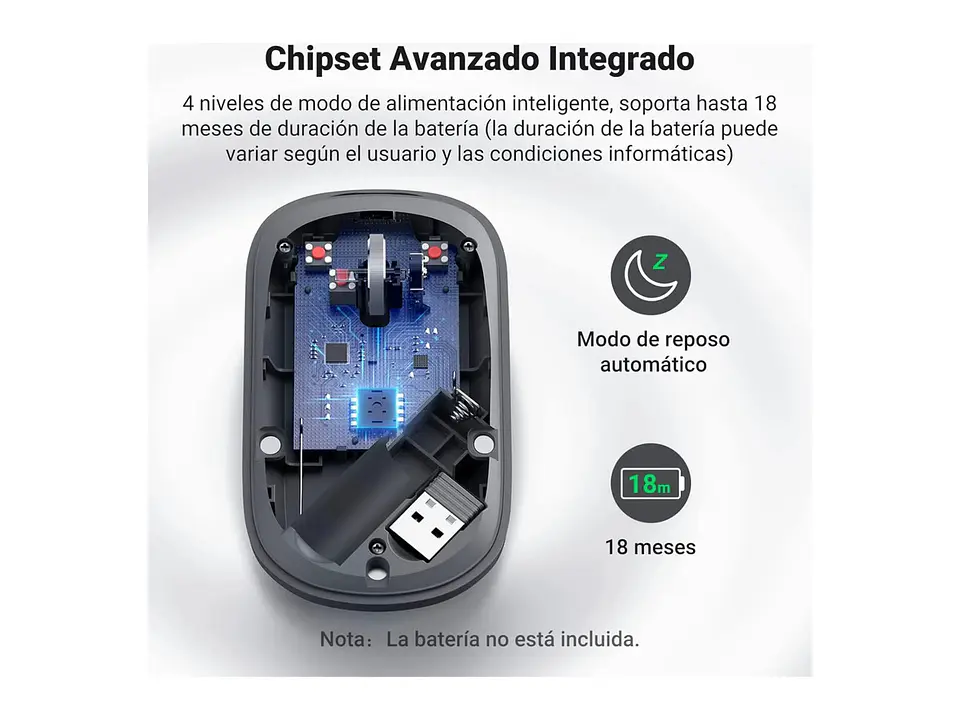 UGREEN 90373 - MU001 - Mouse Inalambrico Gris Claro - 4000 DPI 4